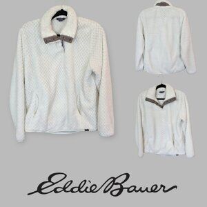 Eddie Bauer  White Sherpa Sweater Quilted Pullover Womens Medium